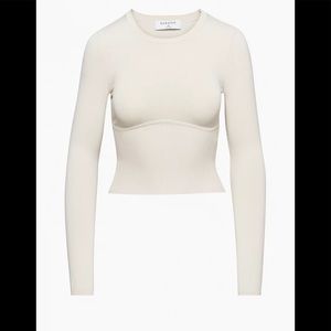 Aritzia Babaton Sculpt Knit Empire Longsleeve Sweater S Matte Pearl